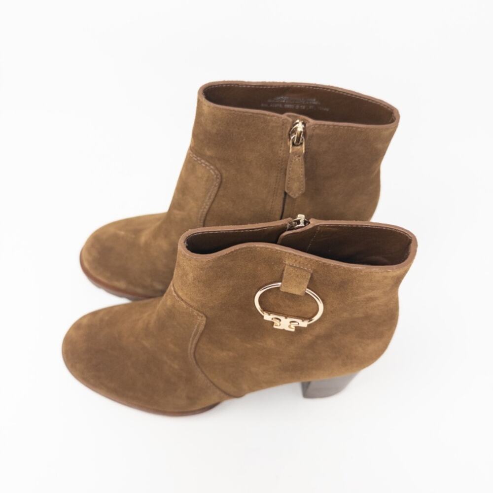 Tory Burch Sofia Lug Sole Bootie Natural Suede Festival Brown 85mm Womens Size 1 - Picture 2 of 8